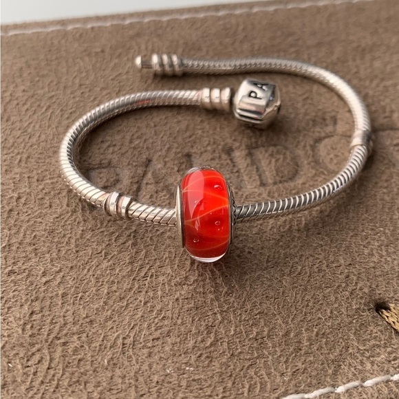 PANDORA Coral Murano Glass Charm 790926 Sterling Silver Core Retired Red Bead - Picture 10 of 13